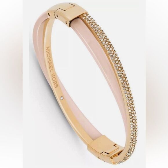 MICHAEL KORS Pink Acetate Pavé Gold-Tone Blush Bangle Bracelet! - Picture 5 of 5